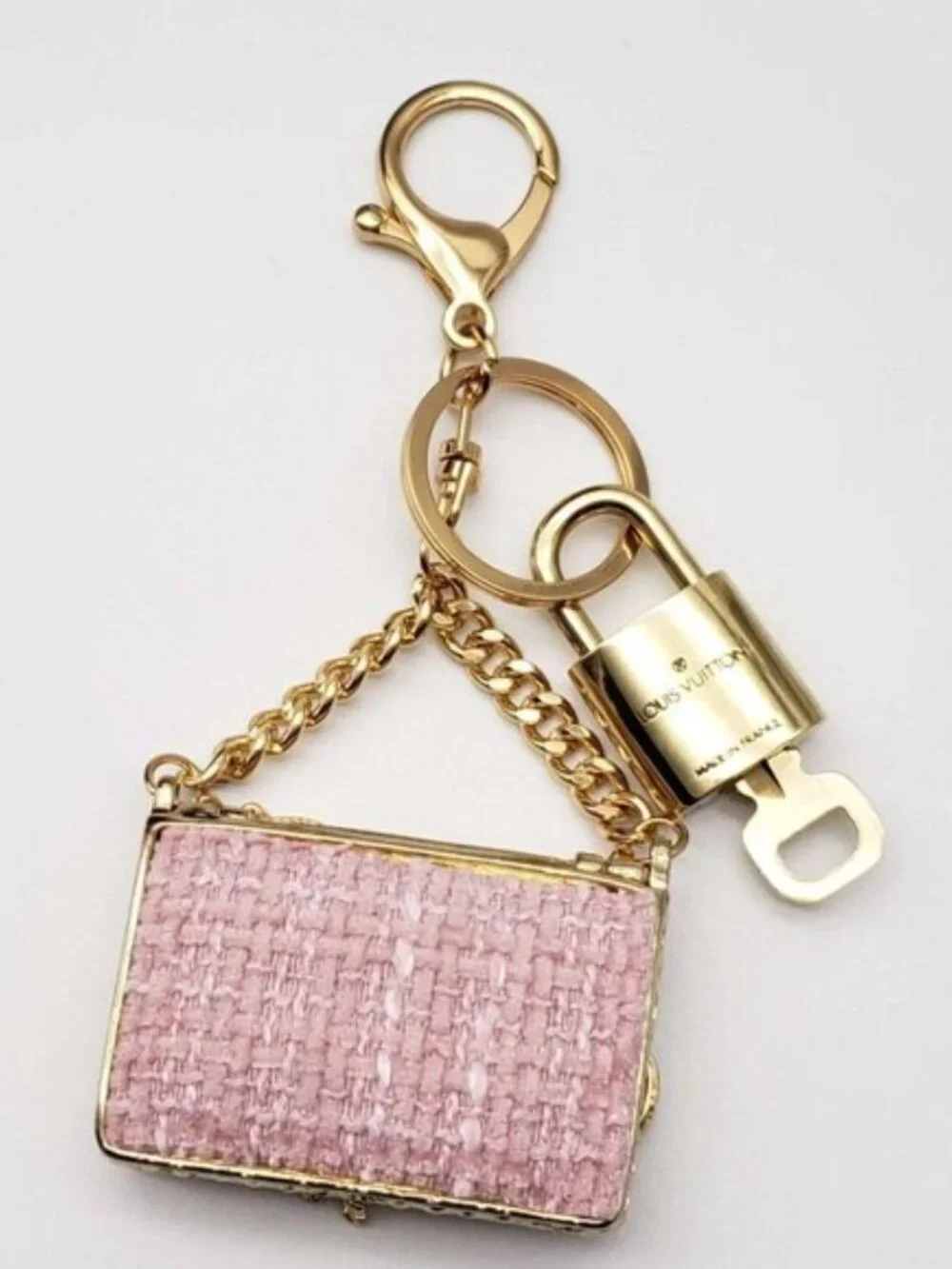 Authentic Louis Vuitton Gold Padlock 🔒 Key Set w/ Unbranded Tweed Bag Charm